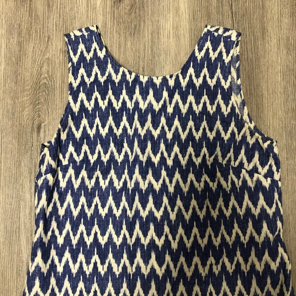 J.Crew Factory Linen Cotton Dress Sundress Women's Size Medium Blue White Ikat